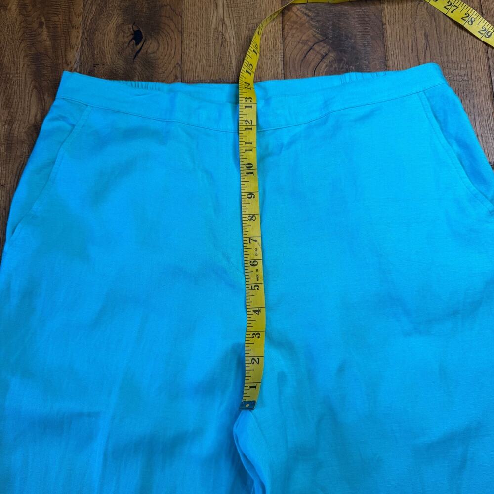 Ruby Rd. Ankle Pants Teal Linen Rayon Blend Solid Taper Leg Womens Sz 14 - Picture 4 of 6